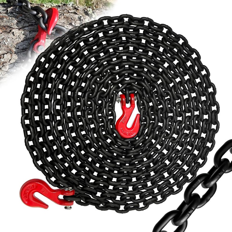 SENKEYFE 1/4" Tow Chain-G80 Binder Chain with G70 Clevis Grab Hook for Towing|25FT Transport Safety Chains Wll 3300 Lbs|Heavy Duty Chain for Trailer Truck Tie Down Binding Equipment(Oiled Black) - Image 1
